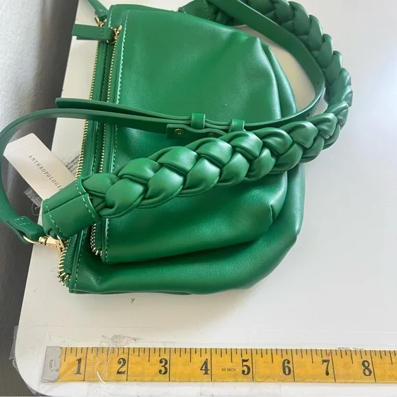 Anthropologie Faux Leather Convertible Crossbody Bag  Emerald Green NWT - Picture 12 of 13